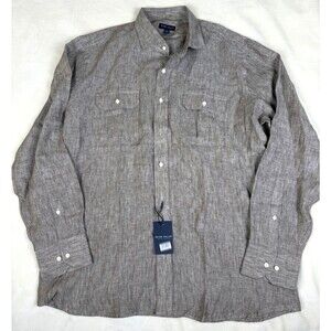Peter Millar Crown Crafted Linen Shirt XL Mens Gray Long Sleeve Button Up  NWT